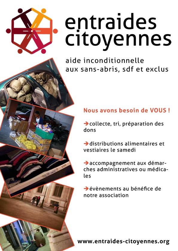 Appel aux bénévoles aide aux sans-abris sdf exclus Paris Entraides-Citoyennes